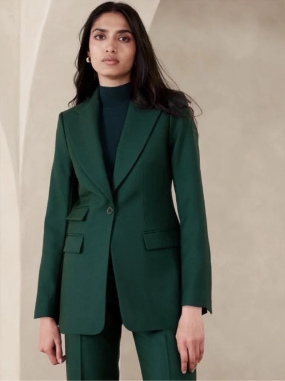 NWOT Banana Republic Women's 8 Blazer Pant Suit Set in color "Emerald" 100% Wool